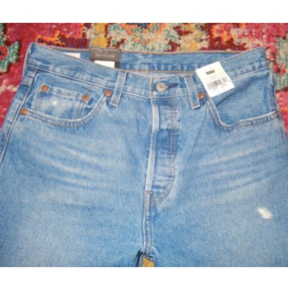 Levi's 501 Athens Crown With Destruction Ripped Straight Leg Jeans - Picture 8 of 10